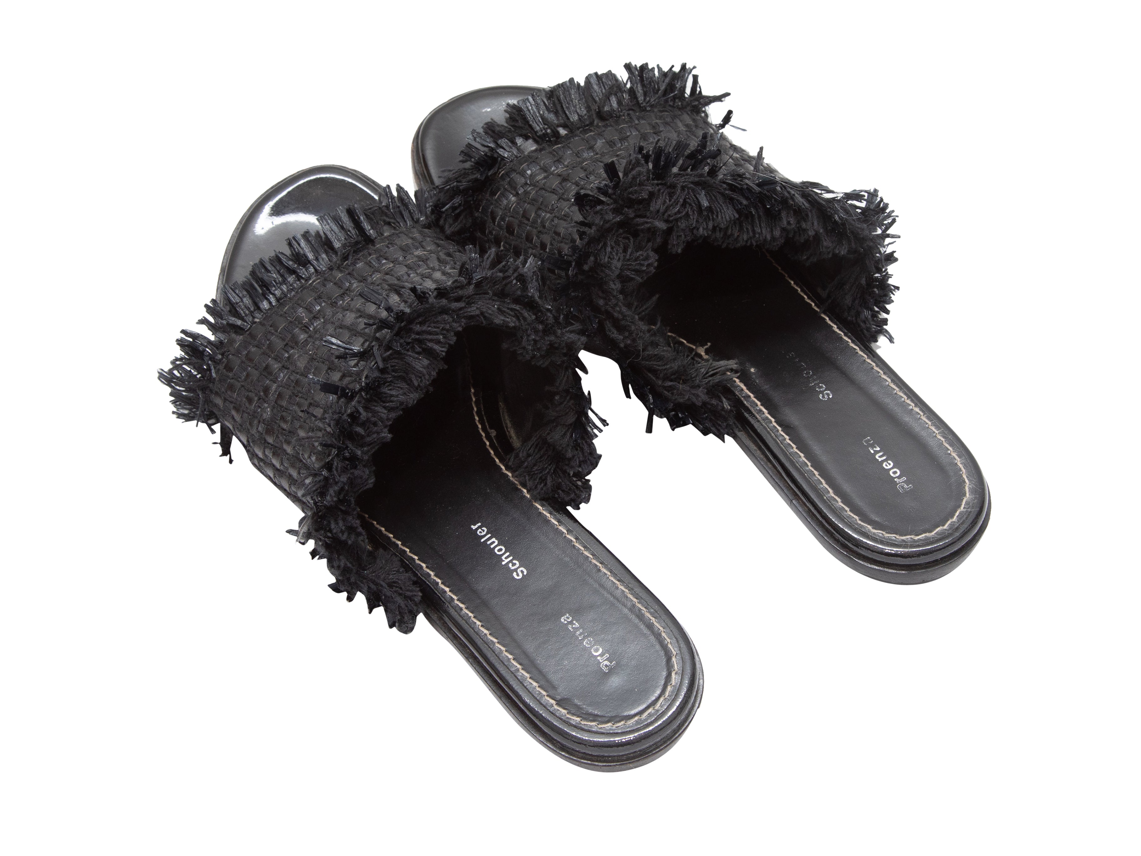 Black Proenza Schouler Woven Raffia Slide Sandals Size 36.5