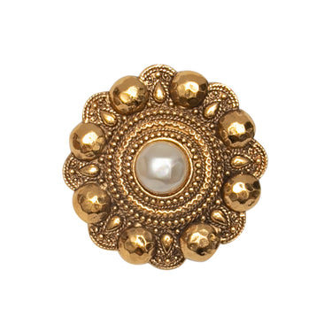 Vintage Gold-Tone Chanel Faux Pearl Medallion Brooch