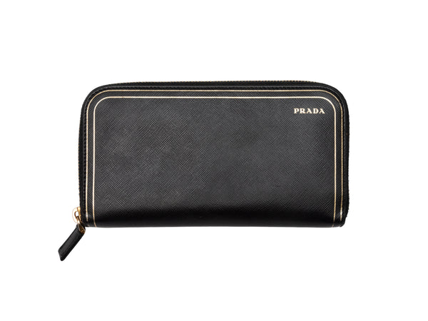 Prada - Black Pebbled Leather Zip-Around Wallet