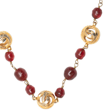 Vintage Red & Gold-Tone Chanel 1980s Beaded Necklace