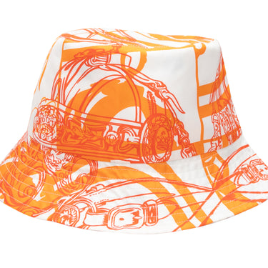 Orange & White Hermes Silk Printed Bucket Hat Size 58