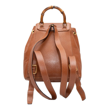 Vintage Tan Gucci Leather Bamboo-Accented Backpack - Designer Revival
