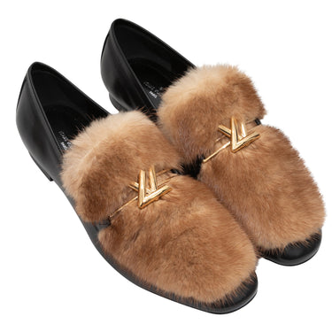 Black & Brown Louis Vuitton Leather & Mink Fur Monogram Loafers Size 39 - Atelier-lumieresShops Revival