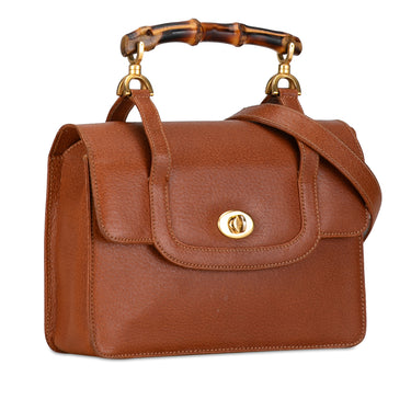 Brown Gucci Bamboo Leather Satchel