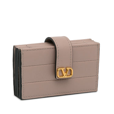 Brown Valentino VLogo Leather Card Holder - Designer Revival