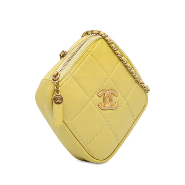 Yellow Chanel CC Lambskin Diamond Clutch with Chain Crossbody Bag