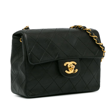 Black Chanel Mini Square Classic Lambskin Single Flap Crossbody Bag