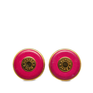Pink Hermès Round Logo Clip On Earrings - Designer Revival