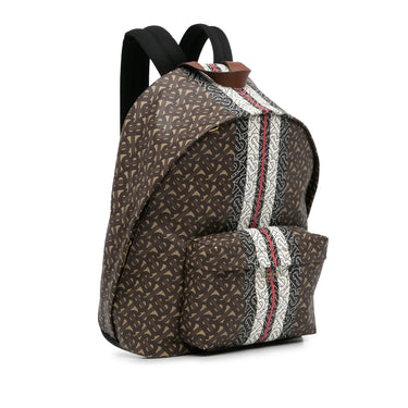 Brown Burberry Monogram Stripe E-Canvas Backpack - Designer Revival