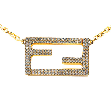 Gold Fendi FF Crystal Pendant Necklace