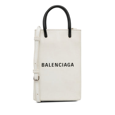 White Balenciaga Mini Shopping Phone Holder Satchel - Designer Revival