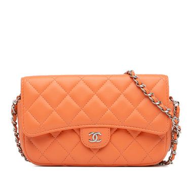 Orange Chanel Lambskin Flap Phone Holder with Chain Crossbody Bag