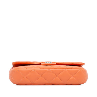 Orange Chanel Lambskin Flap Phone Holder with Chain Crossbody Bag