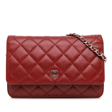 Red Chanel Classic Lambskin Wallet on Chain Crossbody Bag
