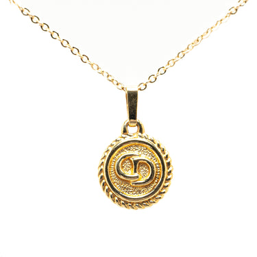 Gold Dior Logo Round Pendant Necklace