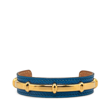 Blue Hermès Leather Agatha Cuff Bracelet - Designer Revival