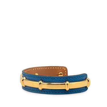 Blue Hermès Leather Agatha Cuff Bracelet - Designer Revival