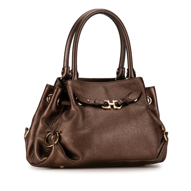 Brown Ferragamo Leather Gancini Handbag - Designer Revival
