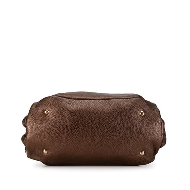 Brown Ferragamo Leather Gancini Handbag - Designer Revival