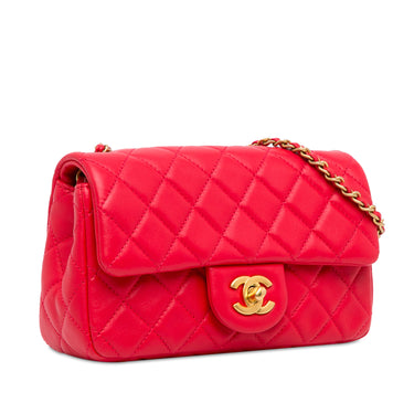 Red Chanel Mini Rectangular Lambskin Pearl Crush Flap Crossbody Bag