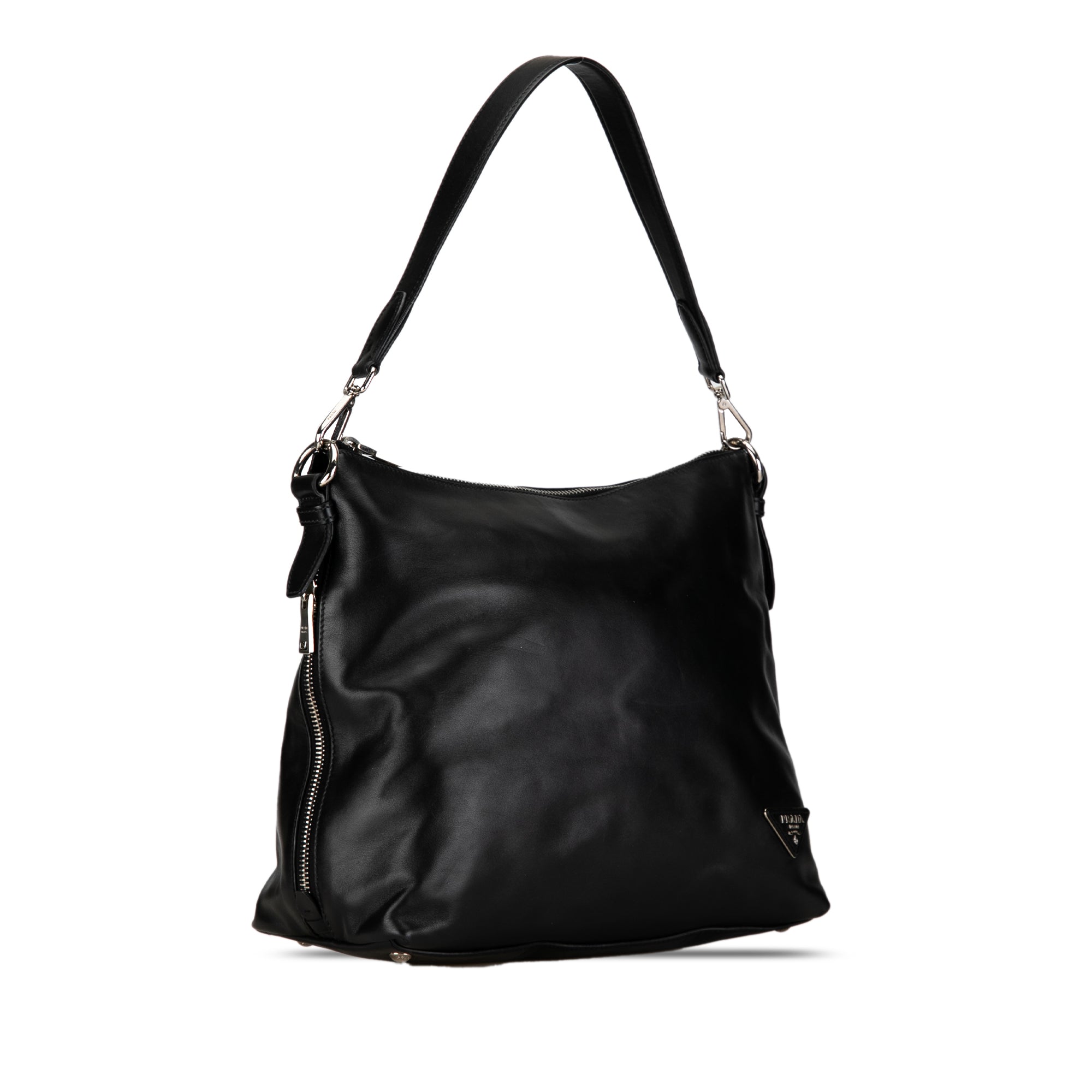 Black Prada Soft Calf Side Zip Hobo Shoulder Bag – Designer Revival