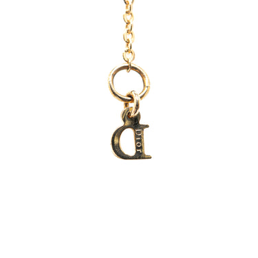 Gold Dior Logo Rhinestone Pendant Necklace