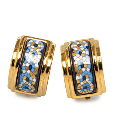 Gold Hermès Cloisonne Enamel Clip On Earrings - Designer Revival