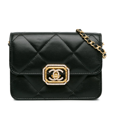 Black Chanel Quilted Calfskin Strass Clutch With Chain Flap Crossbody Bag