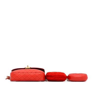 Red Chanel CC Quilted Calfskin Flap Belt Bag and Coin Purse