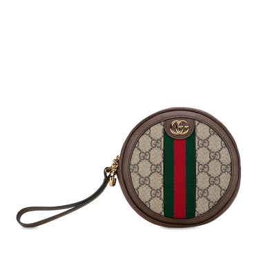 Brown Gucci GG Supreme Ophidia Round Clutch Bag