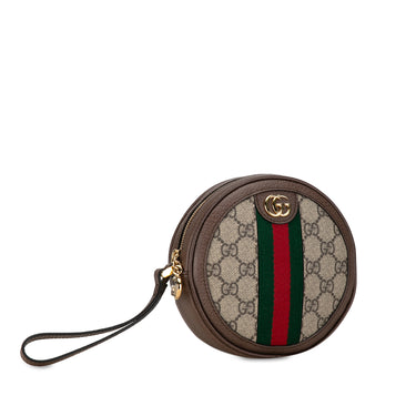 Brown Gucci GG Supreme Ophidia Round Clutch Bag