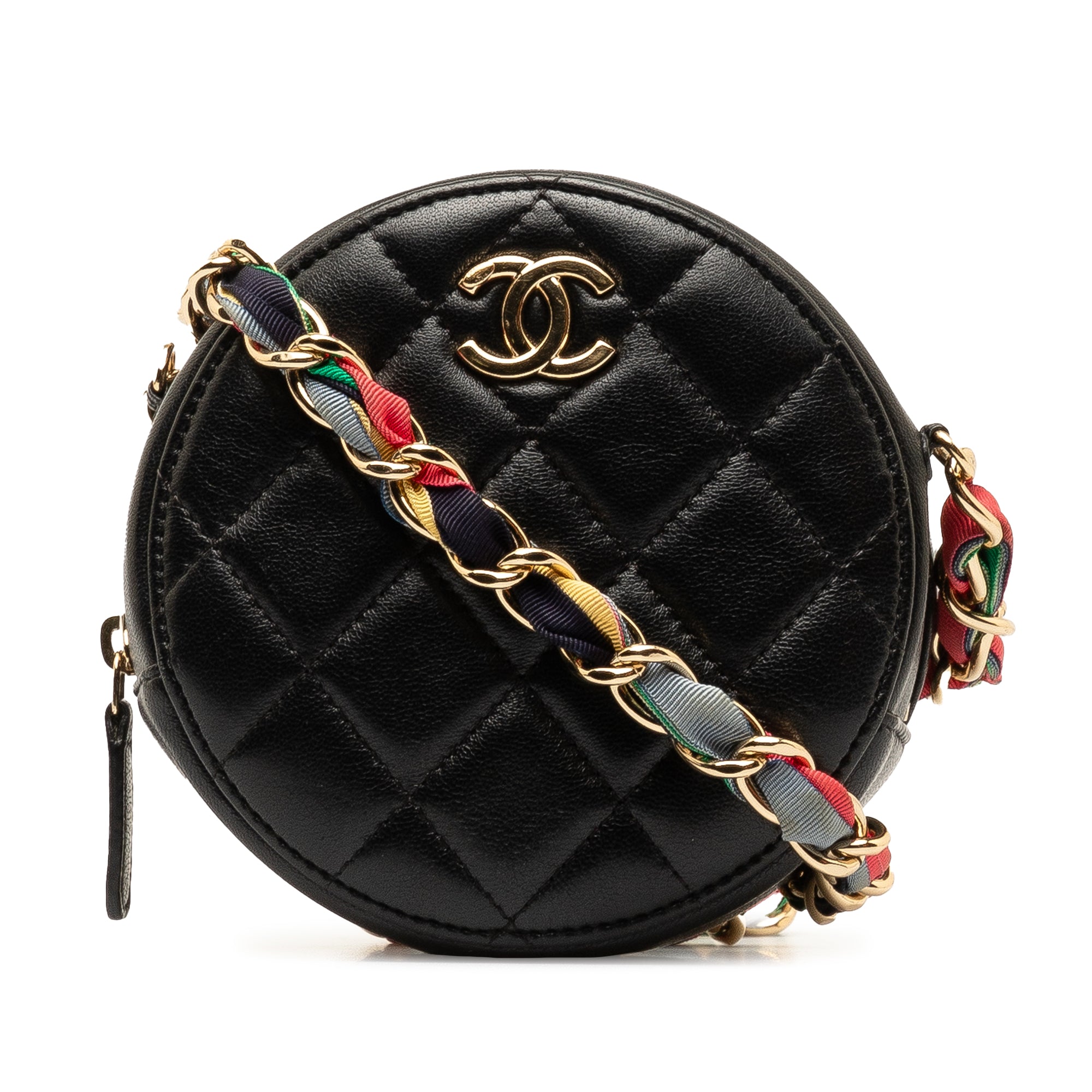 Black Chanel Quilted Lambskin Ribbon Round Clutch With Chain Crossbody ...