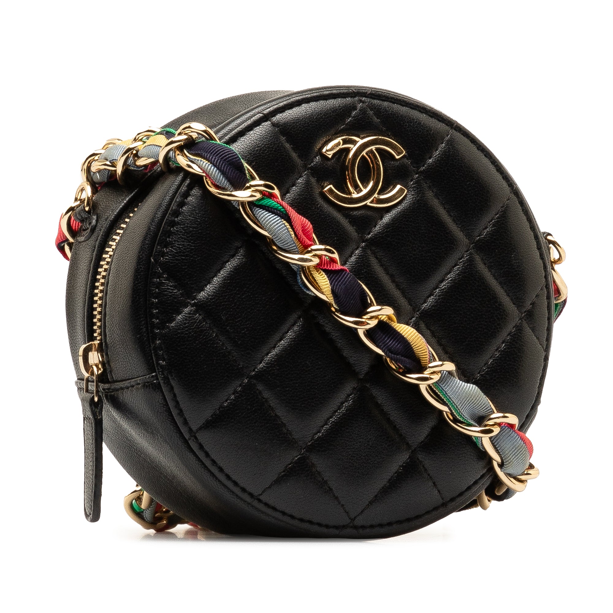 Black Chanel Quilted Lambskin Ribbon Round Clutch With Chain Crossbody ...