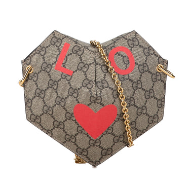 Brown Gucci GG Supreme Heart Love on Chain Crossbody Bag