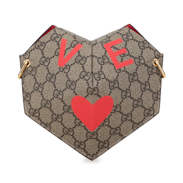 Brown Gucci GG Supreme Heart Love on Chain Crossbody Bag