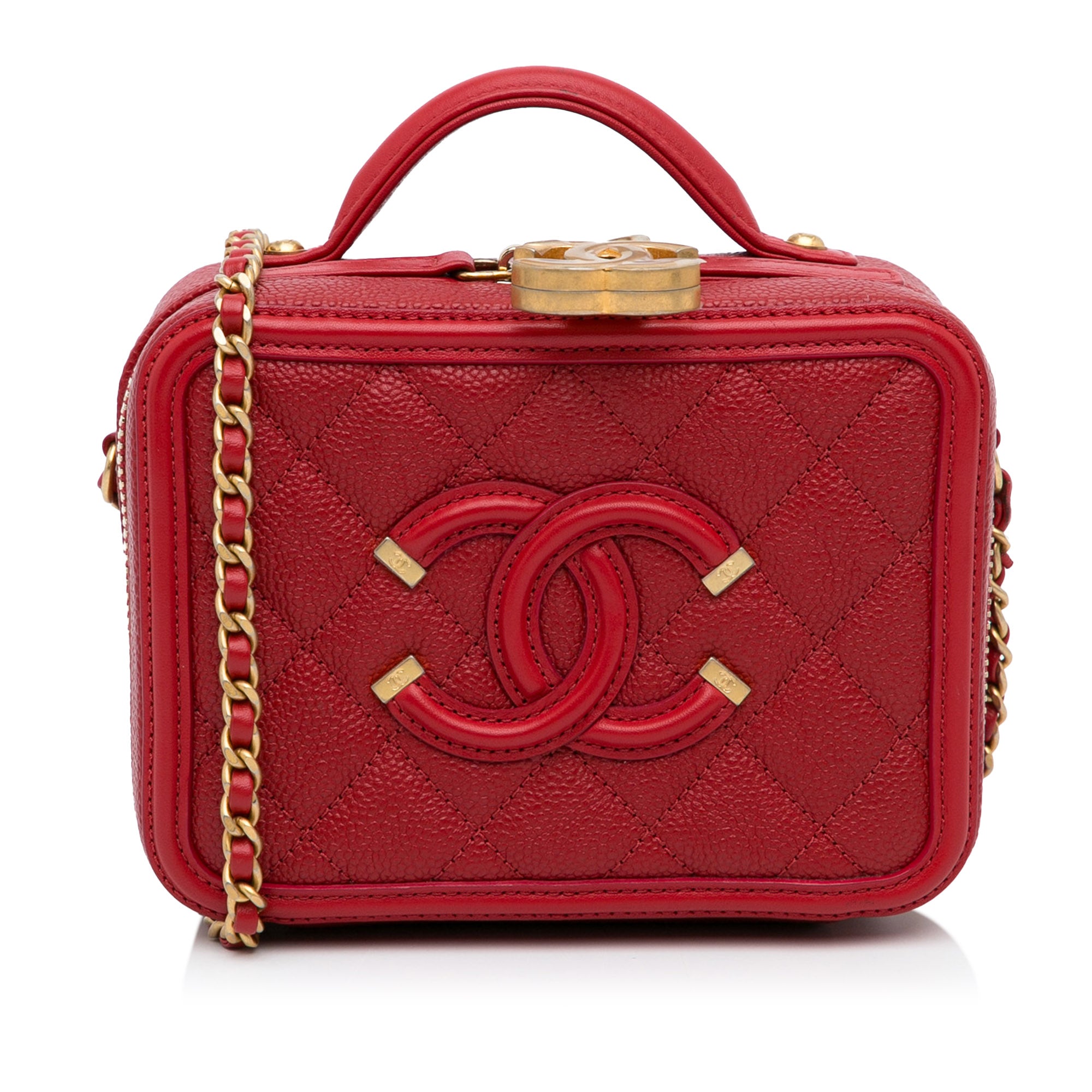 Red Chanel Small Caviar CC Filigree Vanity Bag Satchel Designer