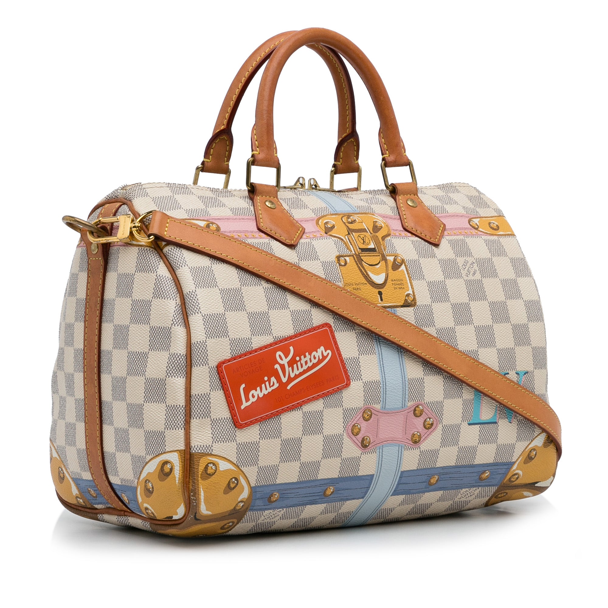 White Louis Vuitton Damier Azur Summer Trunks Speedy Bandouliere 30 Boston  Bag