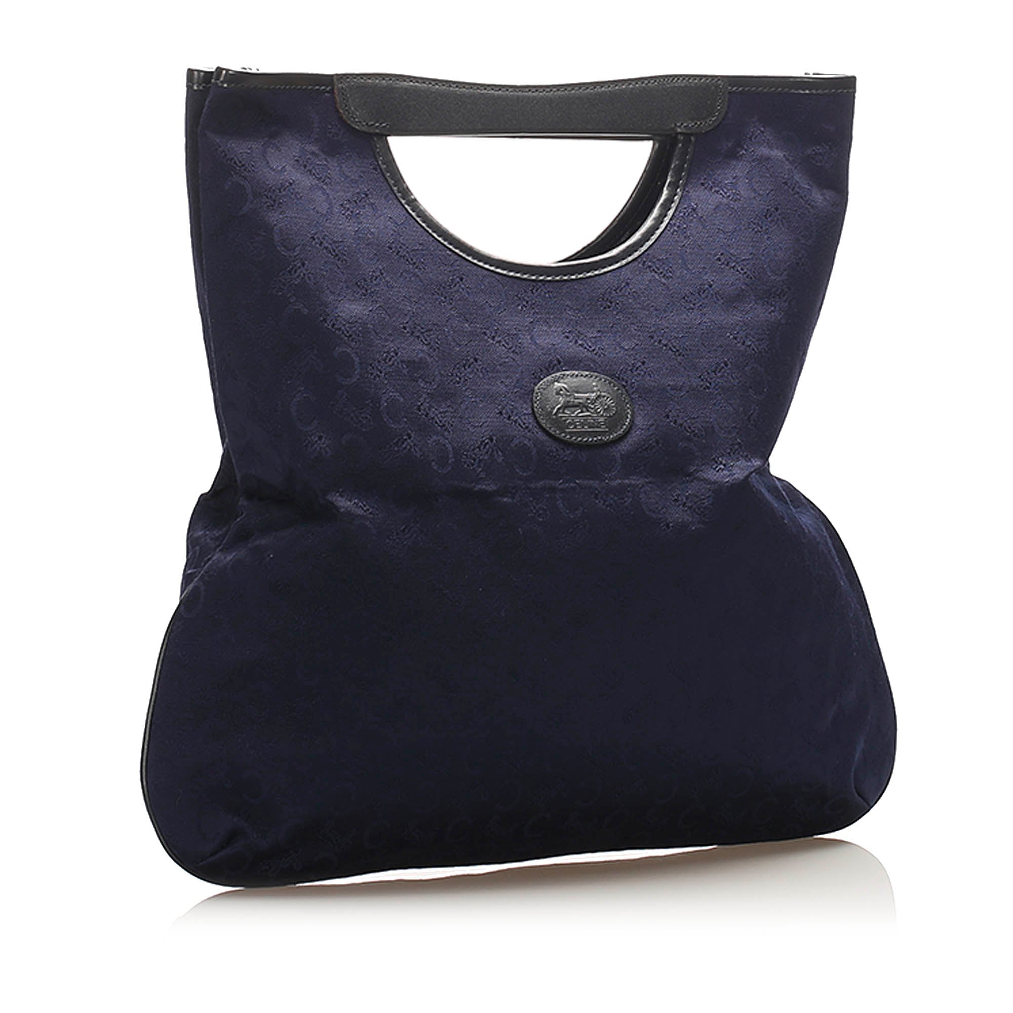 Celine Vintage Monogram Bag in Blue Black Canvas and Leather. 