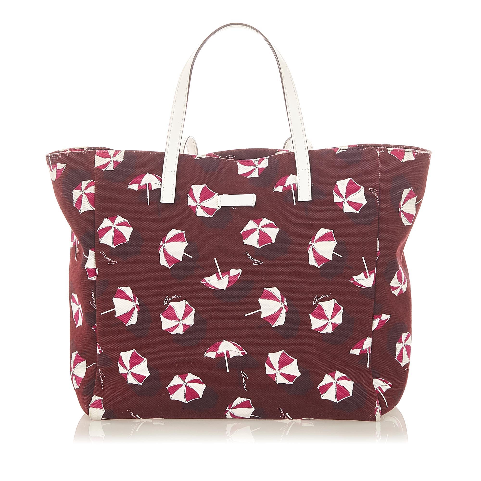 Red Gucci Printed Canvas Tote Bag | Designer Revival