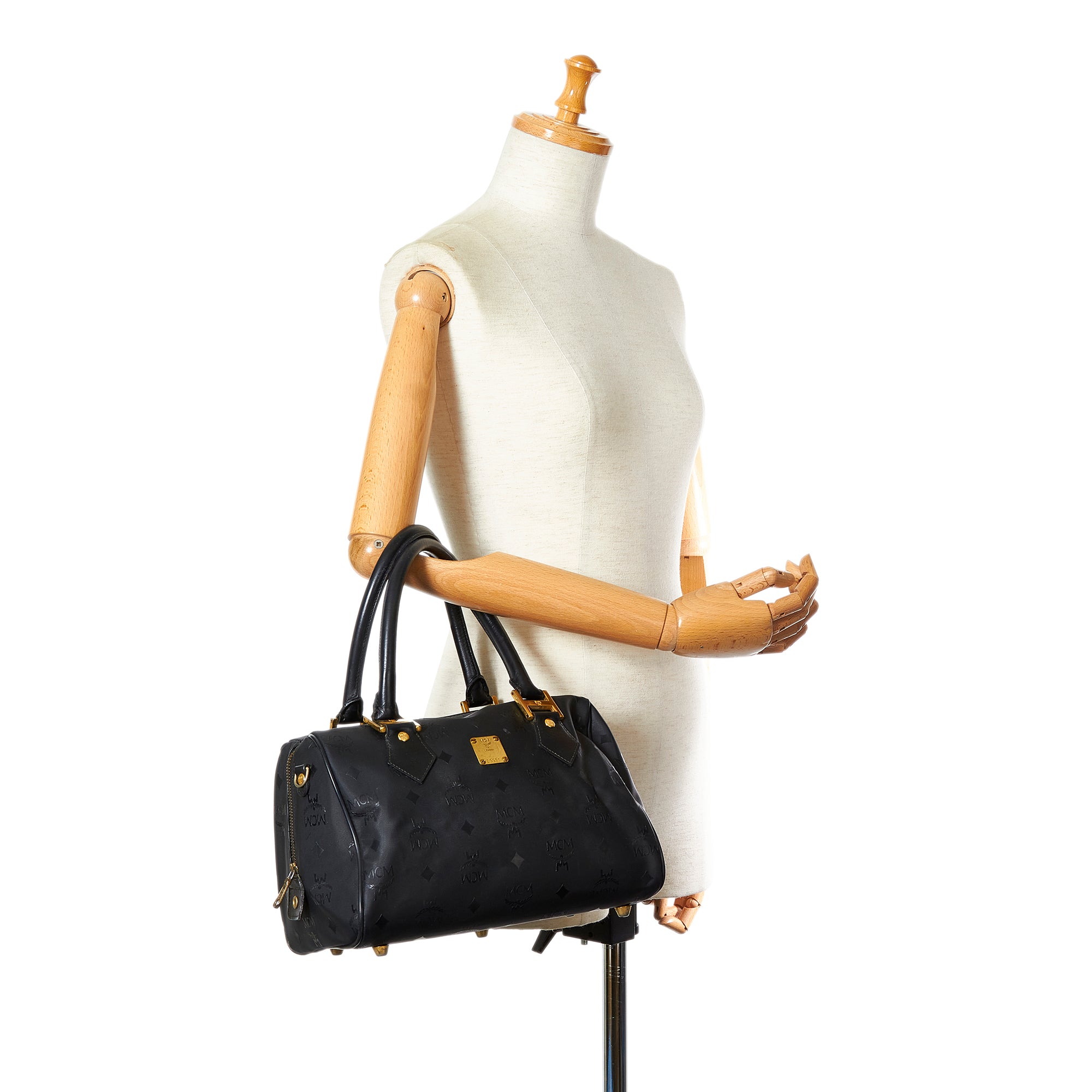 MCM Visetos Boston Bag - Black Handle Bags, Handbags - W3049450