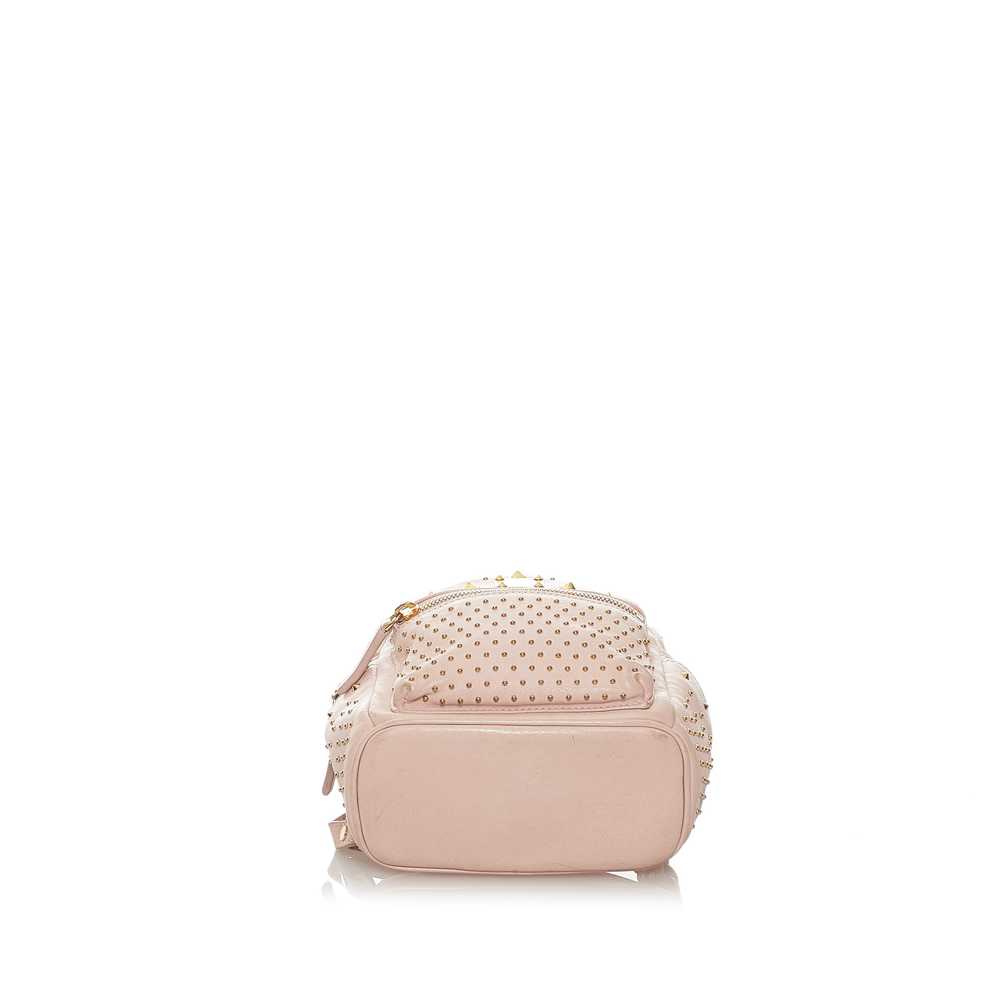 MCM Stark Bebe Boo Studded Mini Visetos Logo Leather Backpack Bag Pink