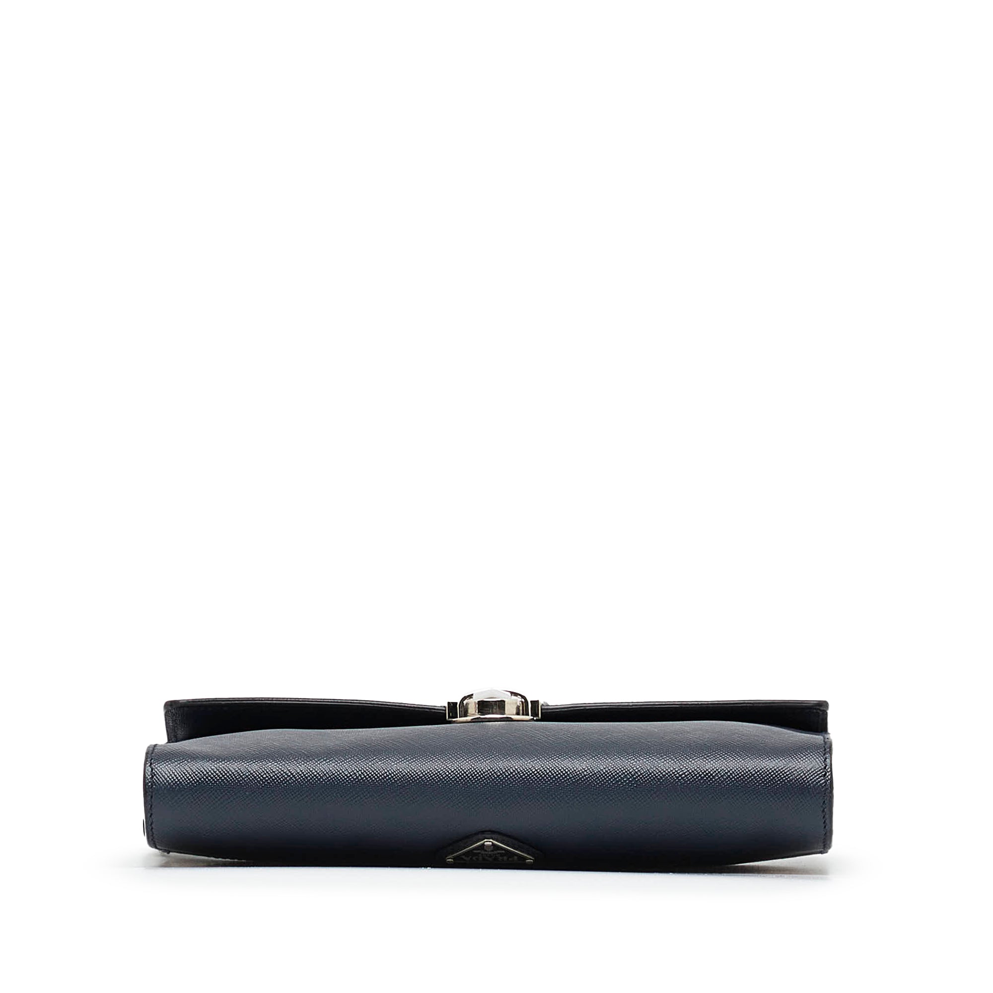 Prada Blue Saffiano Envelope Pushlock Clutch Navy blue Leather Pony-style  calfskin ref.999510 - Joli Closet