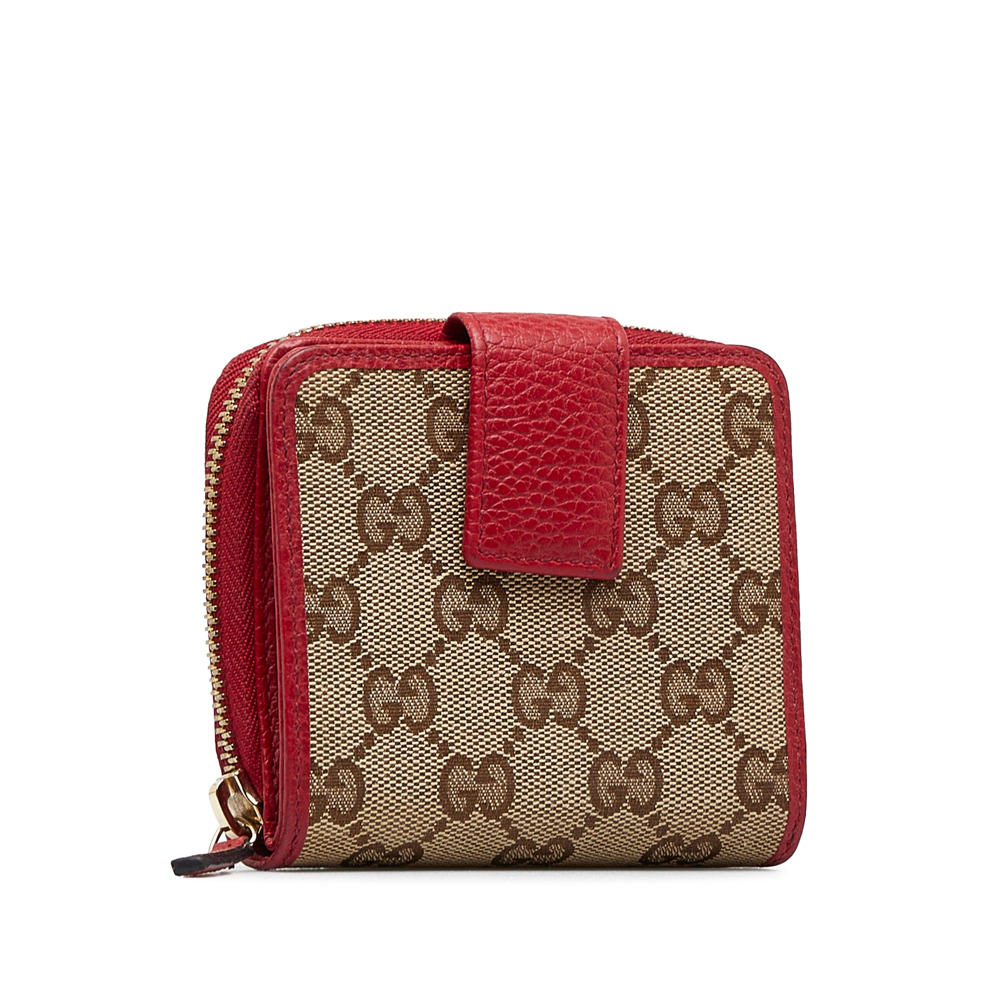 Gucci GG Monogram Womens Brown Canvas Leather Compact Long Bifold