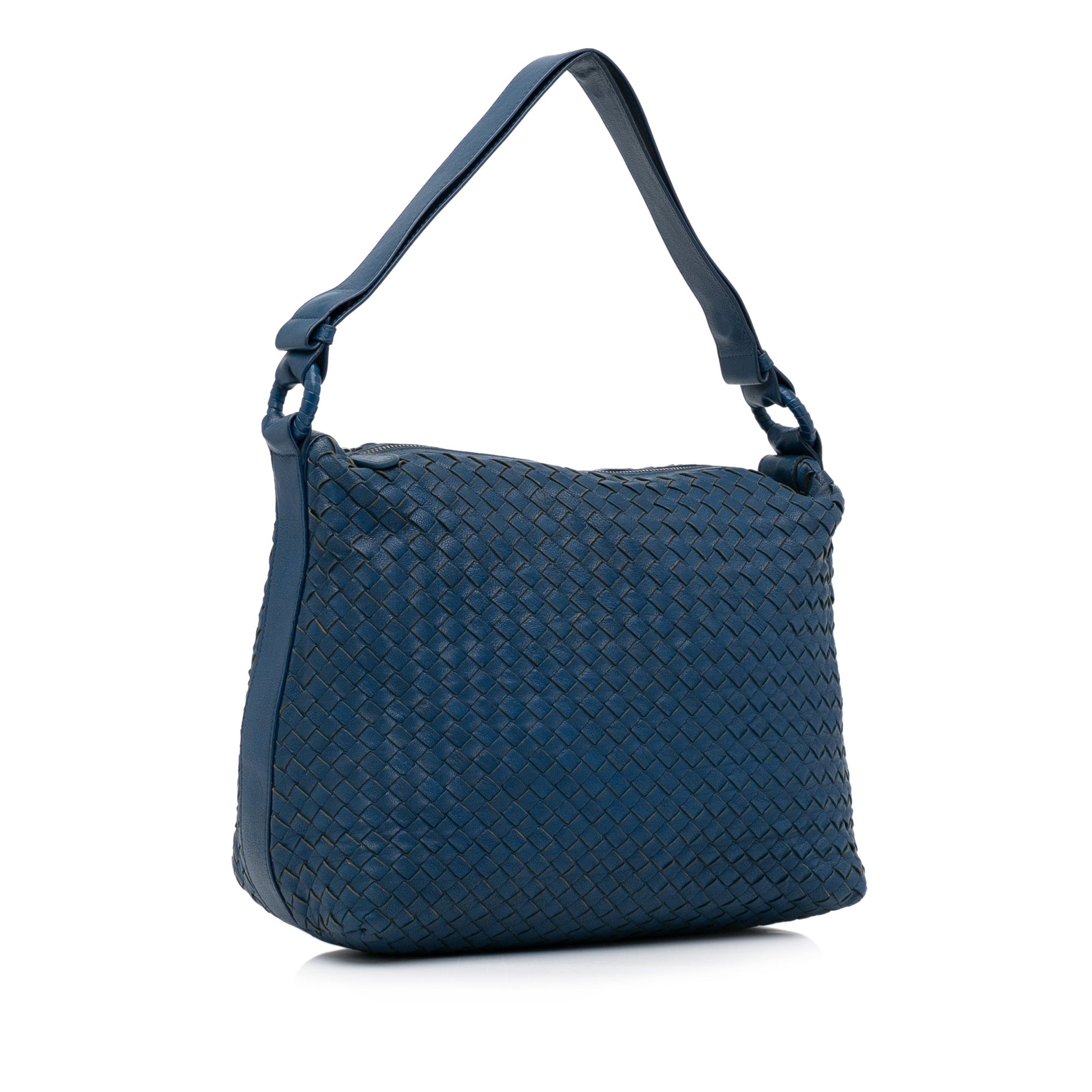 BOTTEGA VENETA Intrecciato Tote Handbag Blue Woven Leather