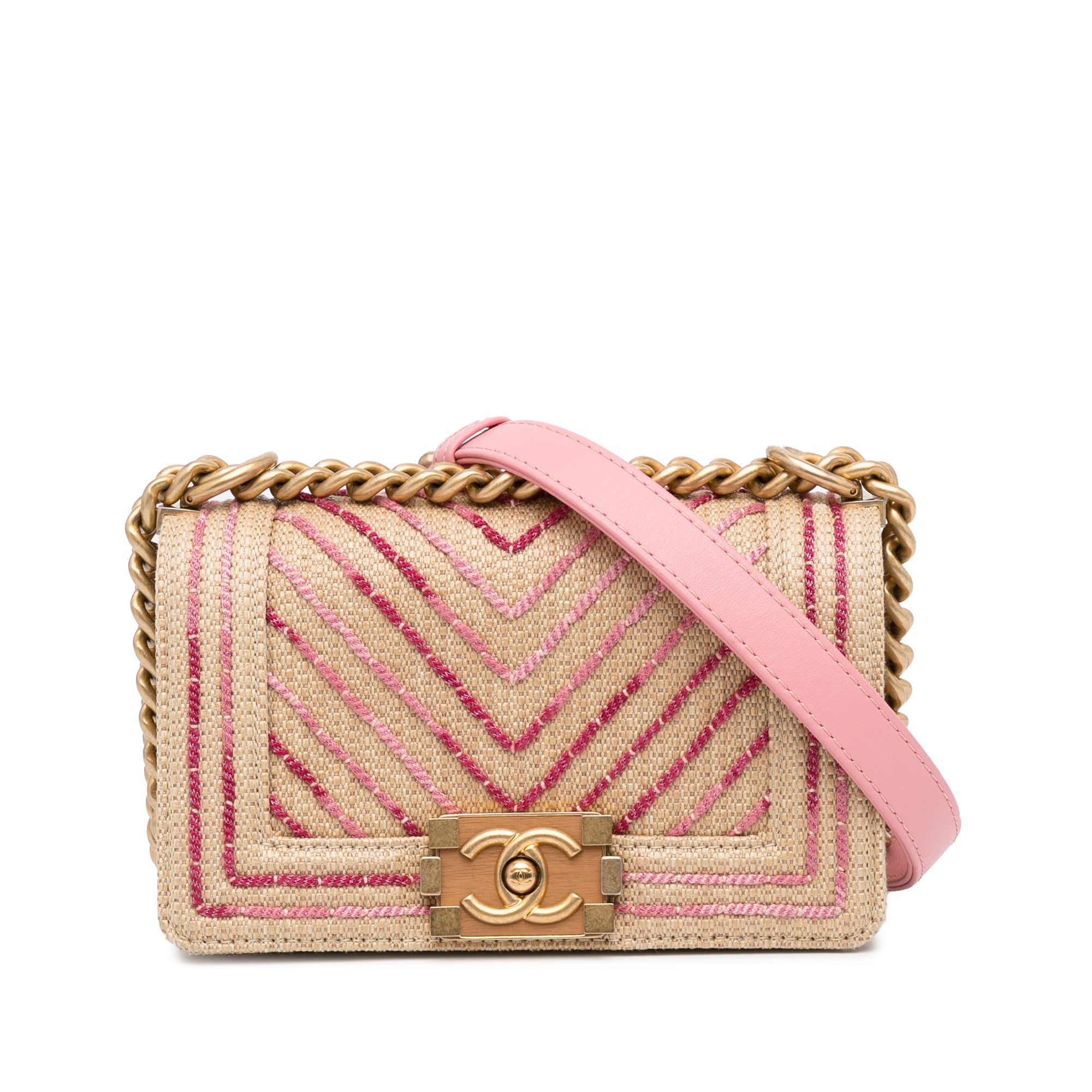 Pink Chanel Raffia Le Boy | Designer Revival