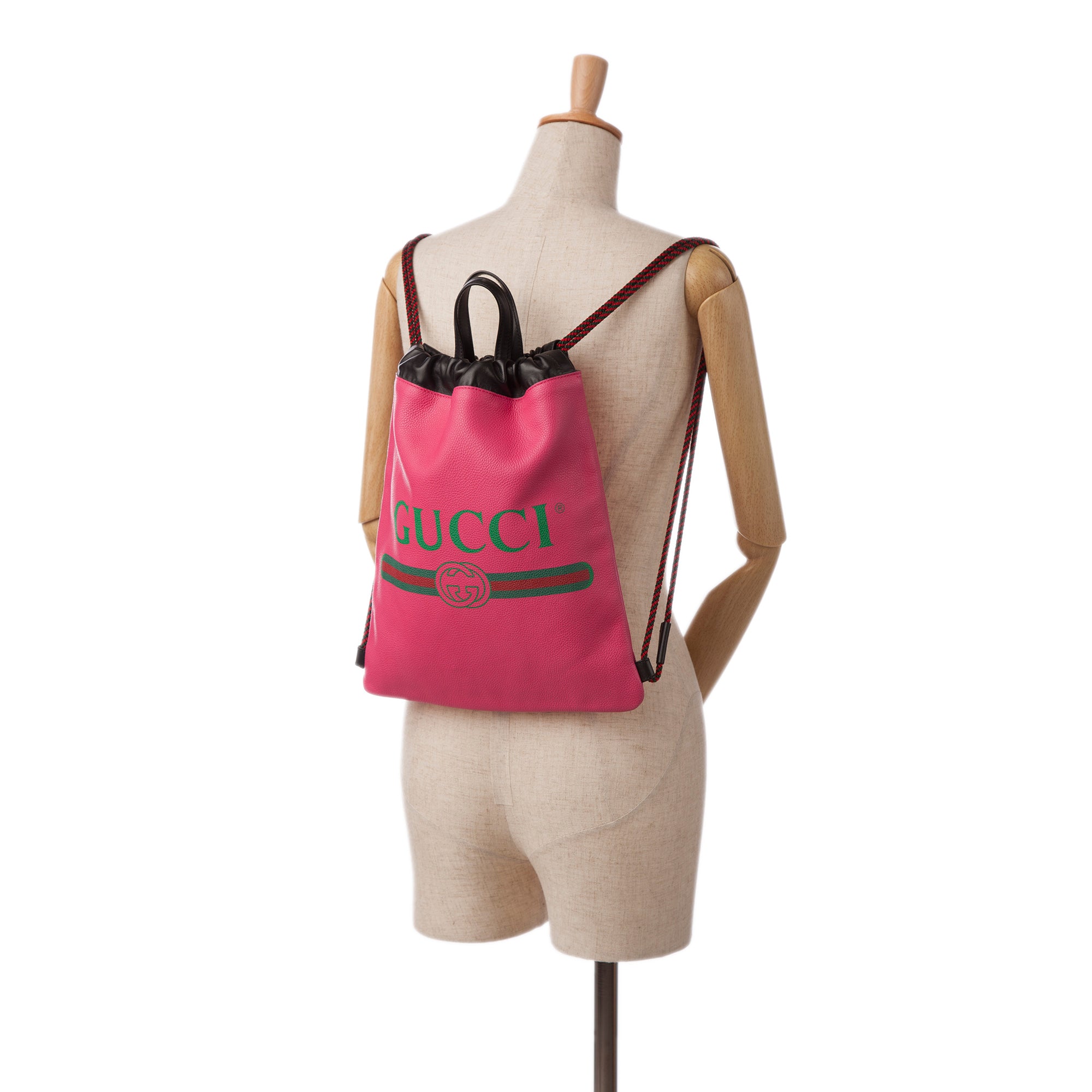 Pink Gucci Logo Drawstring Backpack