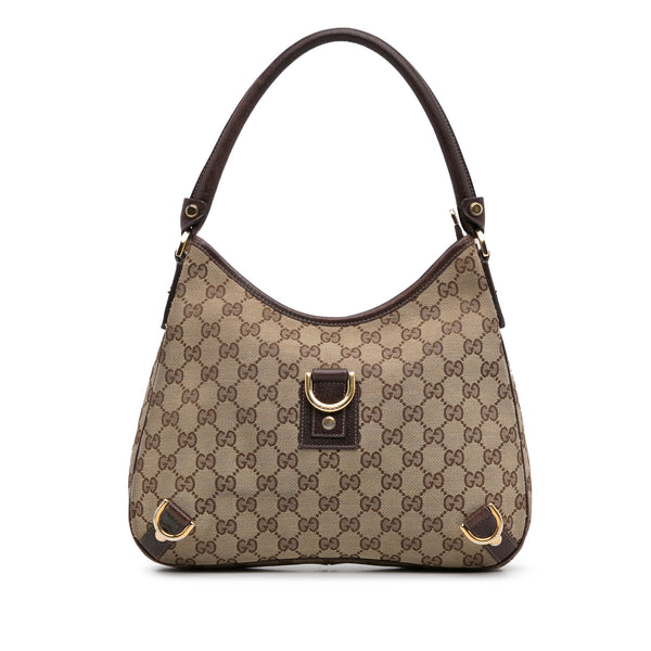 Gucci Beige/Brown GG Canvas and Leather Small Abbey D Ring Hobo