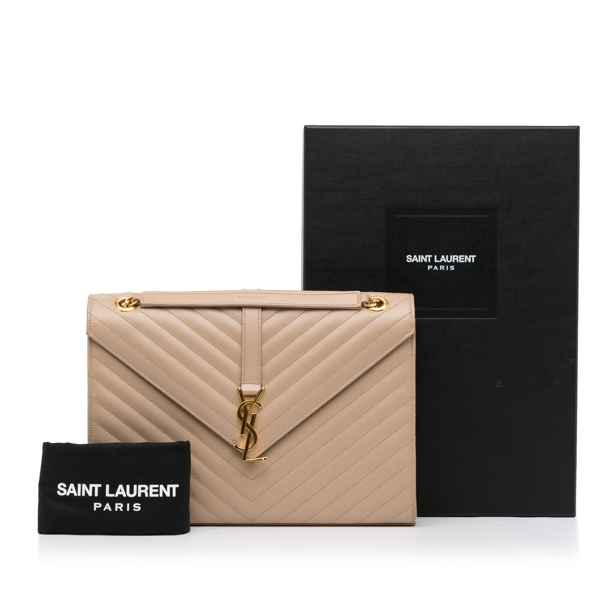 Saint Laurent Envelope Large Dark Beige Quilted Leather Crossbody