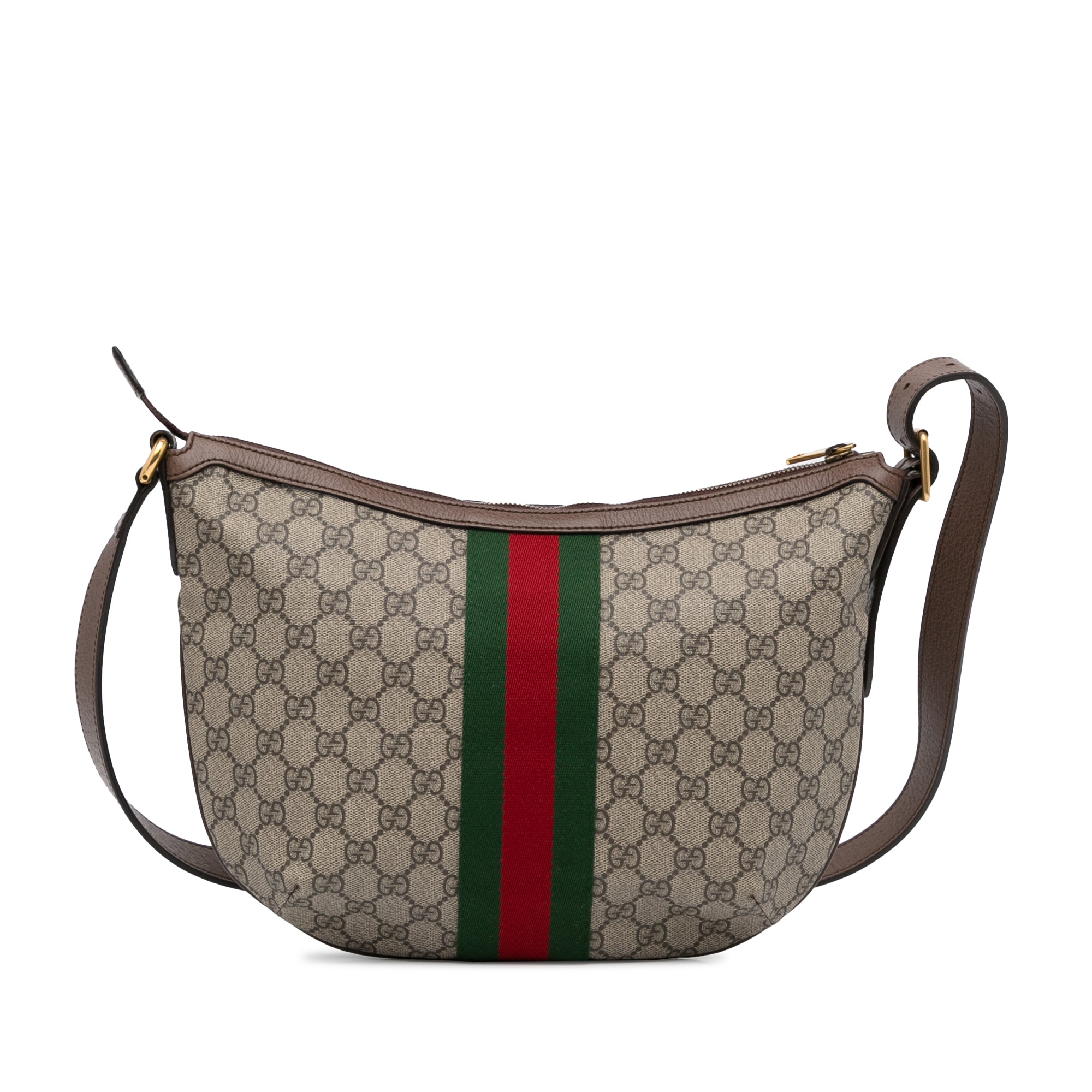 GUCCI Halfmoon Hobo Brown Canvas Shoulder Bag