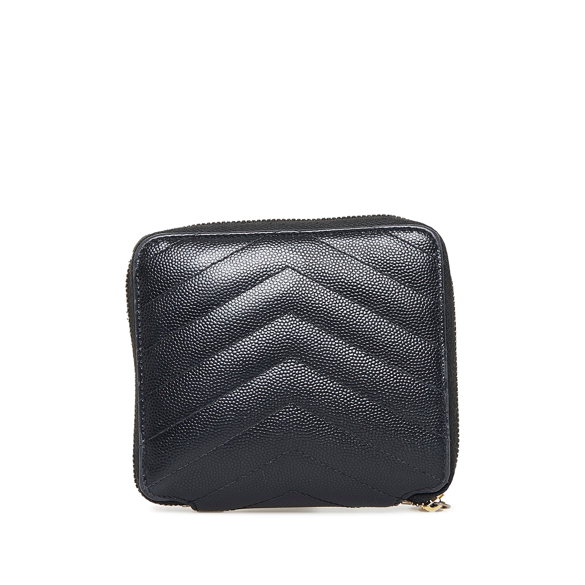 Saint Laurent Black Monogram Chevron Leather Compact Zip Around Wallet